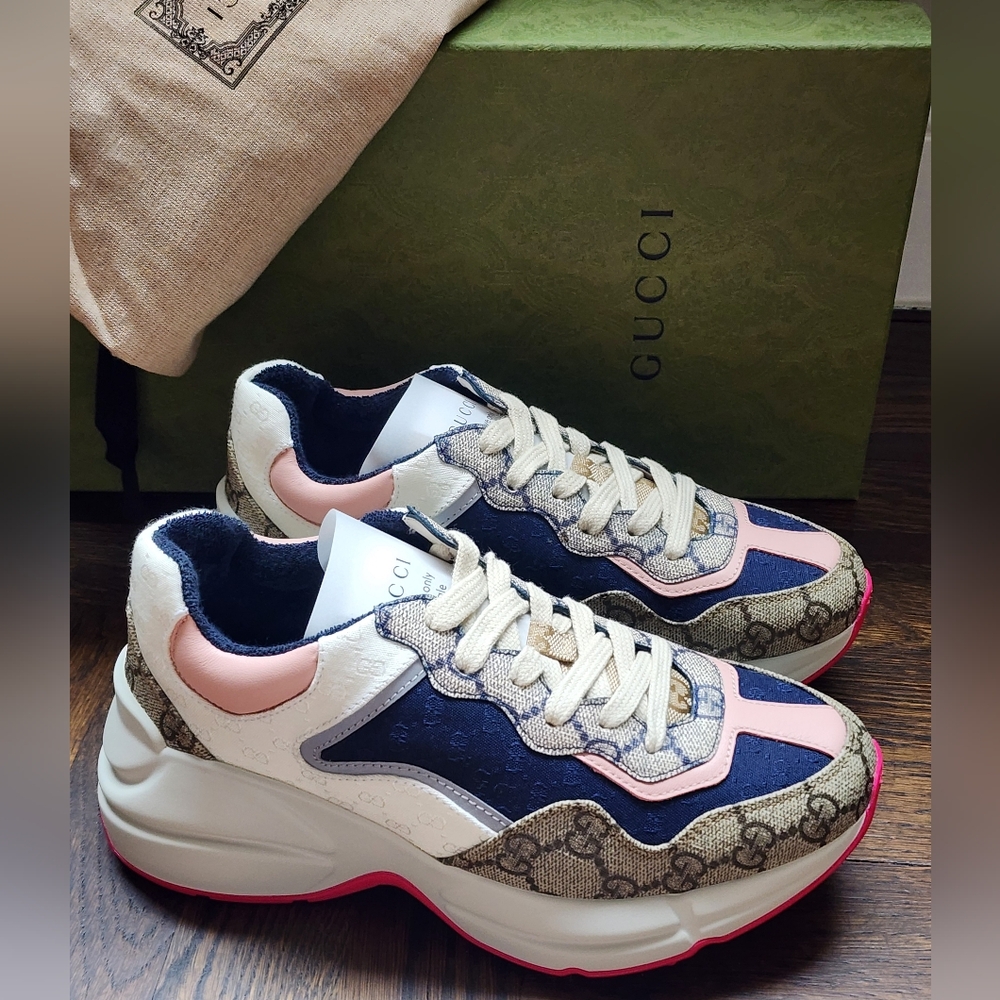 $850 Brand New Gucci GG Rhyton Beige White Pink Sneakers Women G EU 36  US 6 - Picture 7 of 12